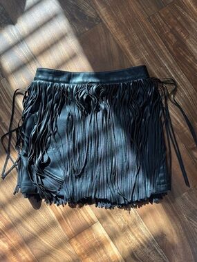 NWT Nasty Gal Black Fringe Faux Leather Mini Skirt